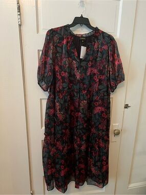 Sugarlips 3X Floral Smock Midi Dress - Dark Floral